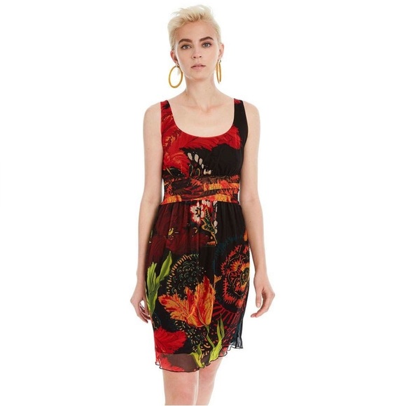 DESIGUAL by LACROIX FLORECILLA Black Mesh Floral Print Dress - Picture 4 of 16